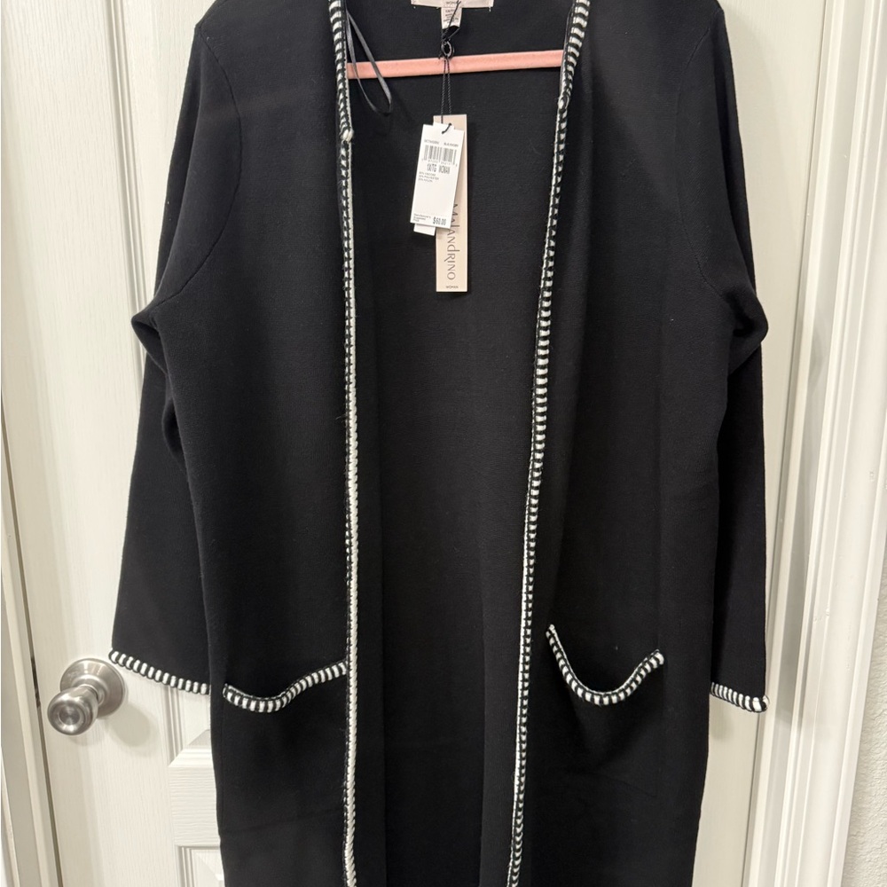 Catherine Malandrino Black Cardigan with Ivory Trim